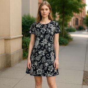 BISHOP ST. Apparel Women's Size L Black Short Sleeve Hawaiian Shift Dress USA